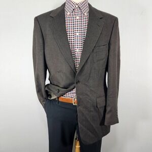 Oak Creek Men's Sport Coat Blazer Two Button Brown Herringbone Lambs Wool Sz 40L